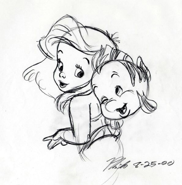 595x604 Little Ariel And Flounder Fan Art Ariel, Mermaid - Flounder Sketch