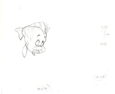 385x316 Original Production Drawing Of Flounder The Little Mermaid 1989 - Flounder Sketch