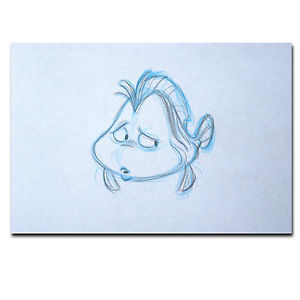 300x300 The Little Mermaid Disney Film Genuine Postcard Flounder Sketch Ebay - Flounder Sketch