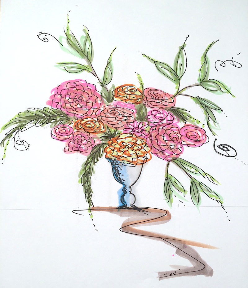 800x929 Floral Arrangement Sketch The Garter Girl Wedding Garters - Flower Arrangement Sketch