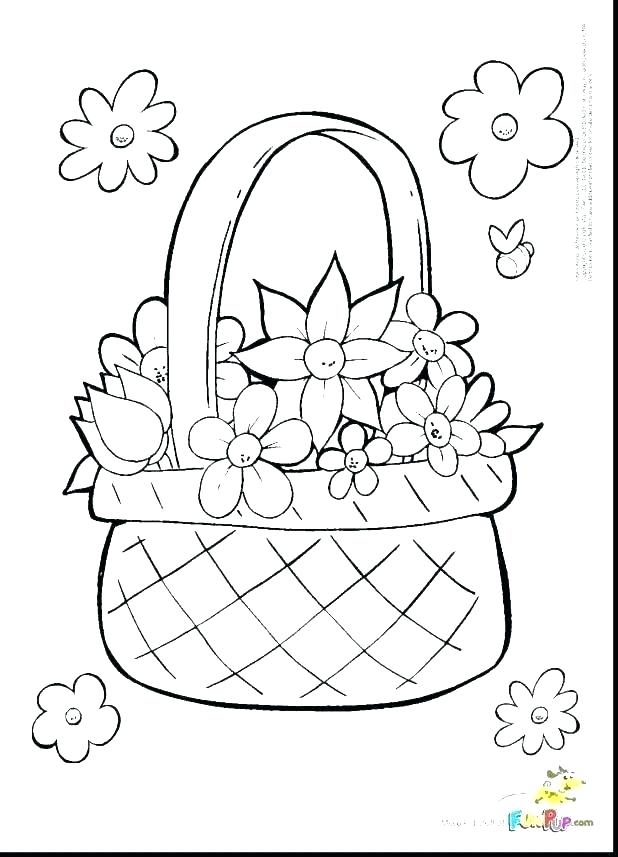 618x857 Flower Basket Coloring Pages Flower Basket Coloring Pages Flower - Flower Basket Sketch