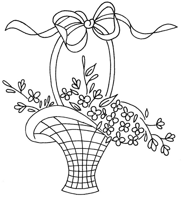588x640 Flower Basket Drawing Step By Step - Flower Basket Sketch