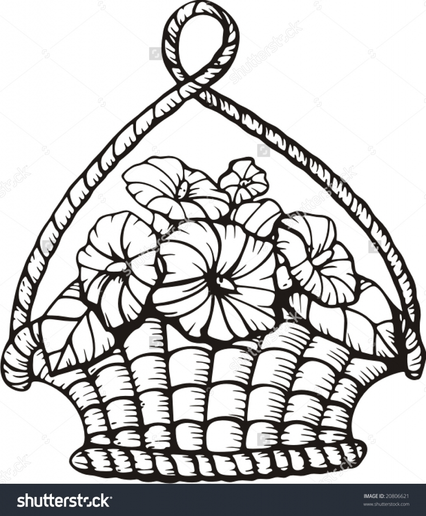 846x1024 Flower Basket Sketch Drawing Of Flower Basket Drawing Of Flower - Flower Basket Sketch