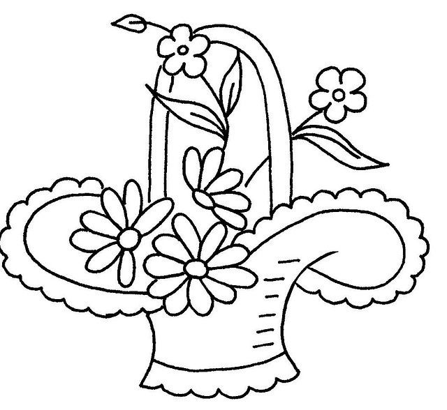 640x588 Pictures Basket Of Flower Drawings Easy, - Flower Basket Sketch