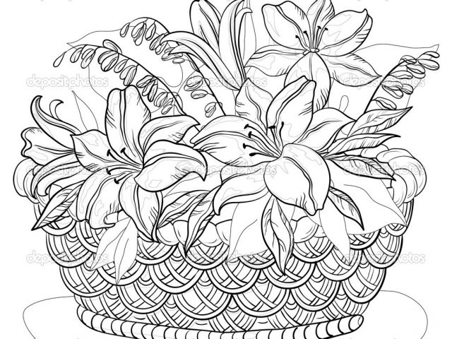 640x480 Sketch Of A Beautiful Flower Basket - Flower Basket Sketch