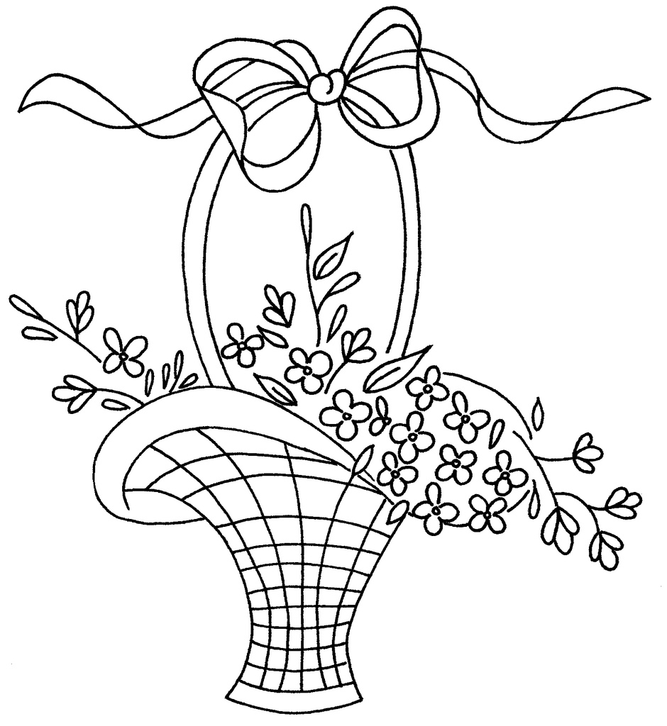 940x1024 Drawing Of Flower Basket Images About Basket To Embroidery - Flower Basket Sketch