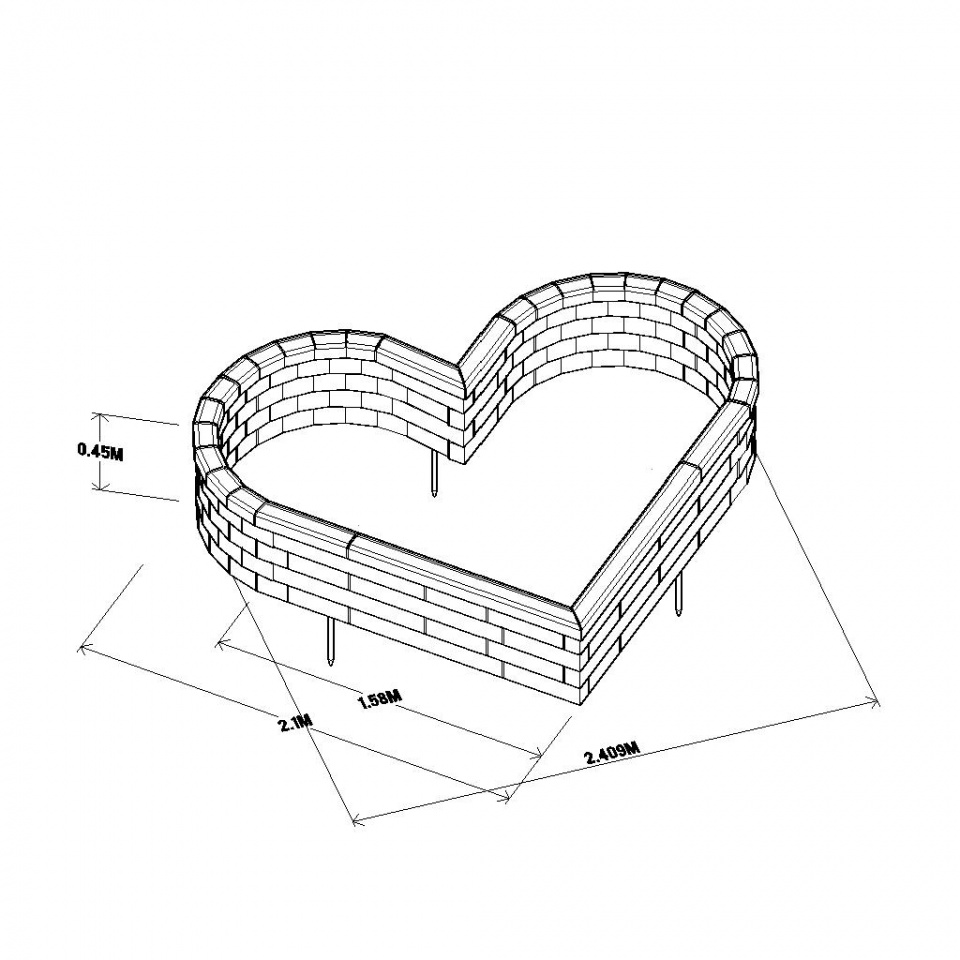 960x960 Heart Shaped Flower Bed 2.115 X 1.5 X 0.45m Woodblocx - Flower Bed Sketch