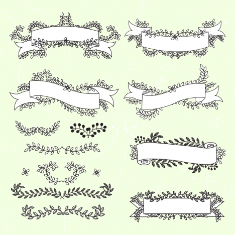 468x468 Document Decorative Design Elements Ribbon Flowers Sketch Vectors - Flower Border Sketch