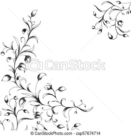 450x470 Hand Drawn Flower Border And Bouquet. Vector Floral Elements In - Flower Border Sketch