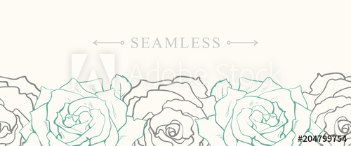 500x209 Rose Flowers Border Seamless Pattern In Sketch Style On White - Flower Border Sketch