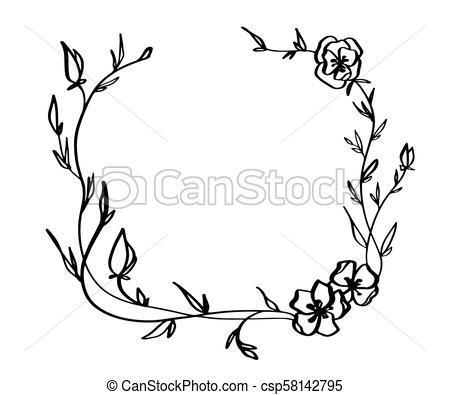 450x395 Lavender Flowers Decorative Wreath Isolated On White Background - Flower Frame Sketch