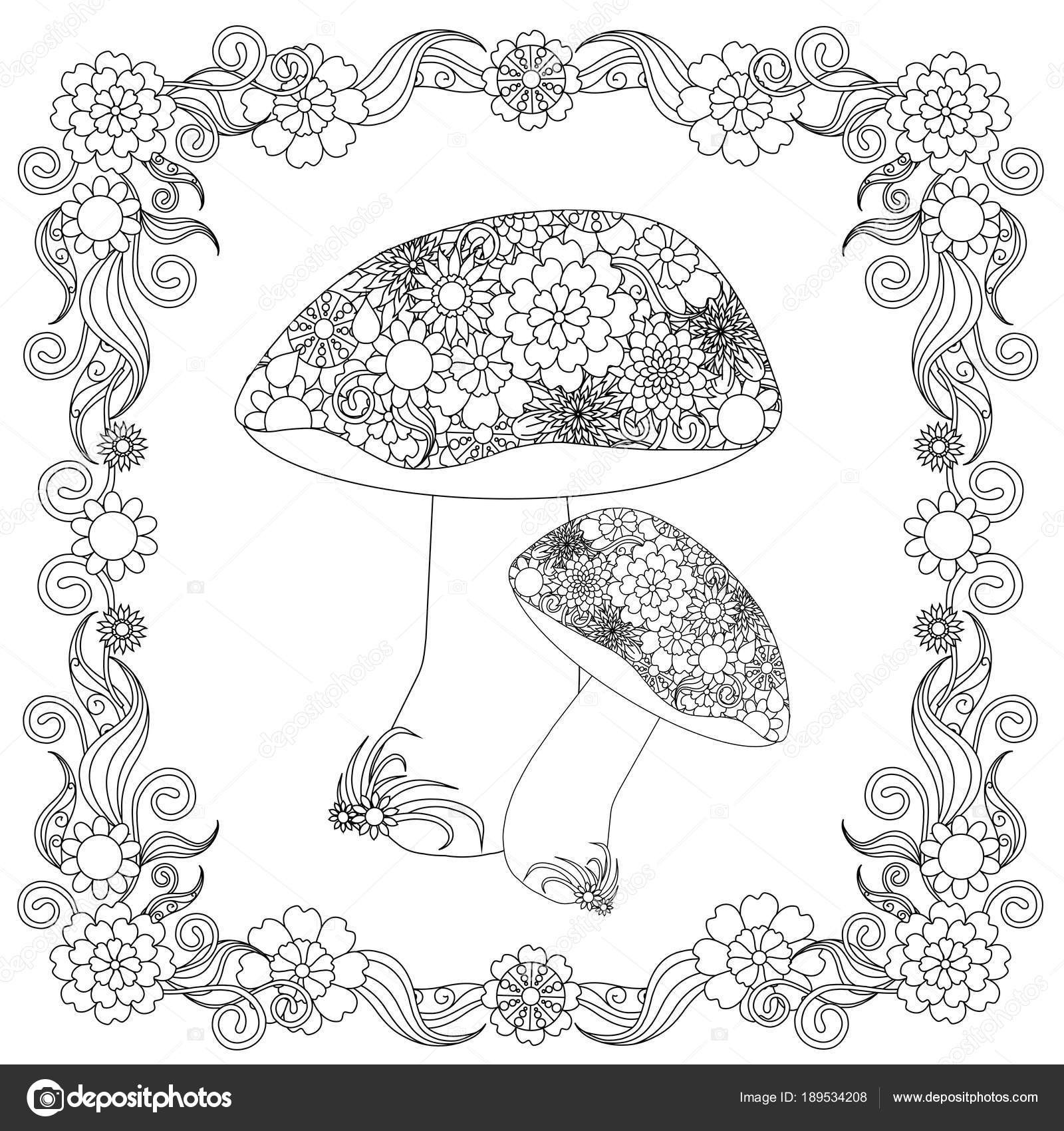 1600x1700 Doodle Coloring Bloom New Doodle Mushrooms Flower Frame Monochrome - Flower Frame Sketch