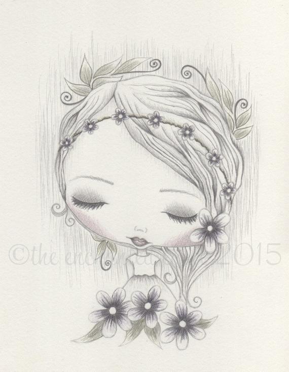 570x734 Flower Girl Drawing Girls Room Whimsical Flowers Girls Etsy - Flower Girl Sketch