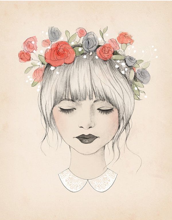 600x767 Art, Dibujos, Drawing, Face, Flower, Girl, Hair, Drawing Art - Flower Girl Sketch