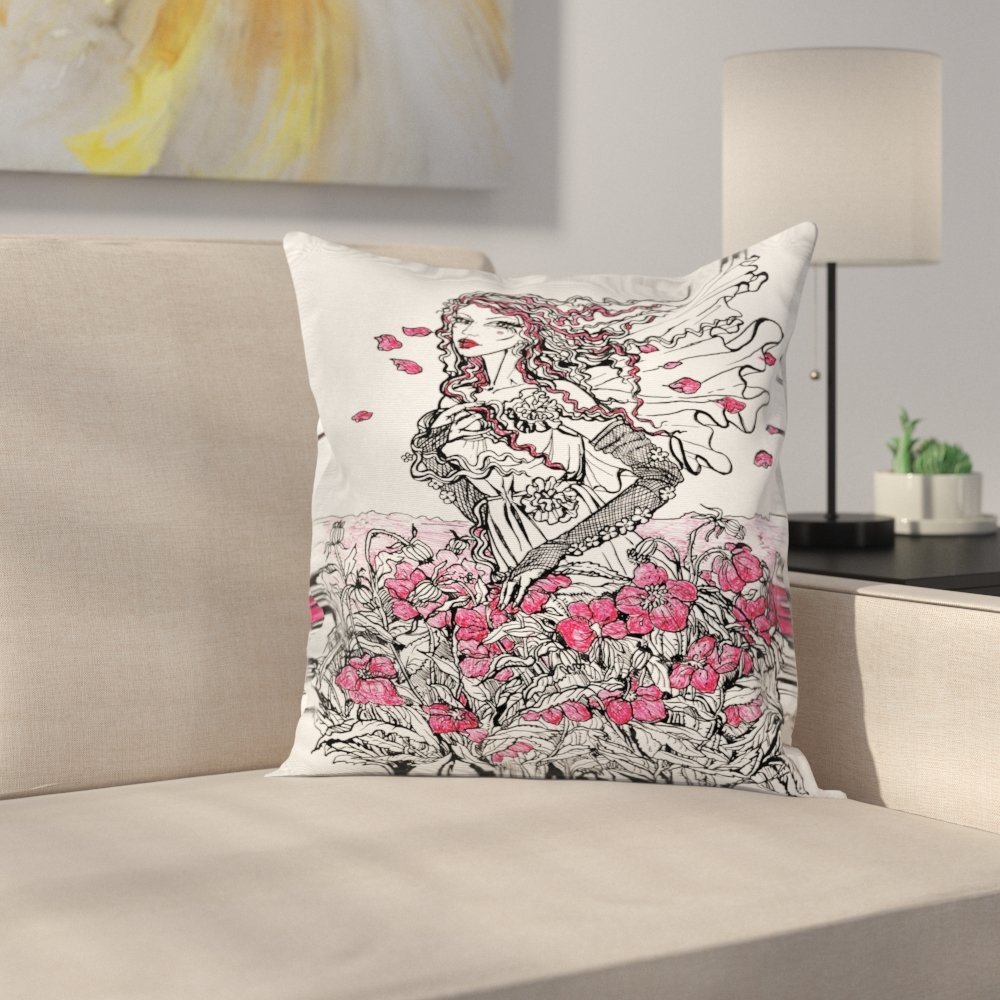 1000x1000 East Urban Home Flower Girl Sketch Pillow Cover Wayfair - Flower Girl Sketch