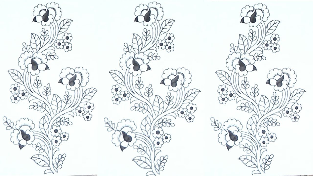 1280x720 Flowers Designs, Sketch For Hand Embroidery Saree Designs Patterns - Flower Pattern Sketch