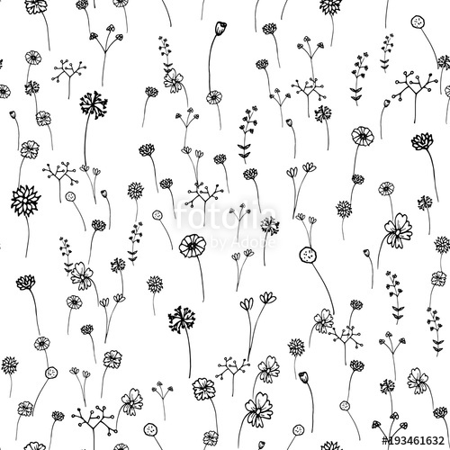 500x500 Seamless Flowers Pattern. Hand Drawn Outline Stroke . Art And - Flower Pattern Sketch