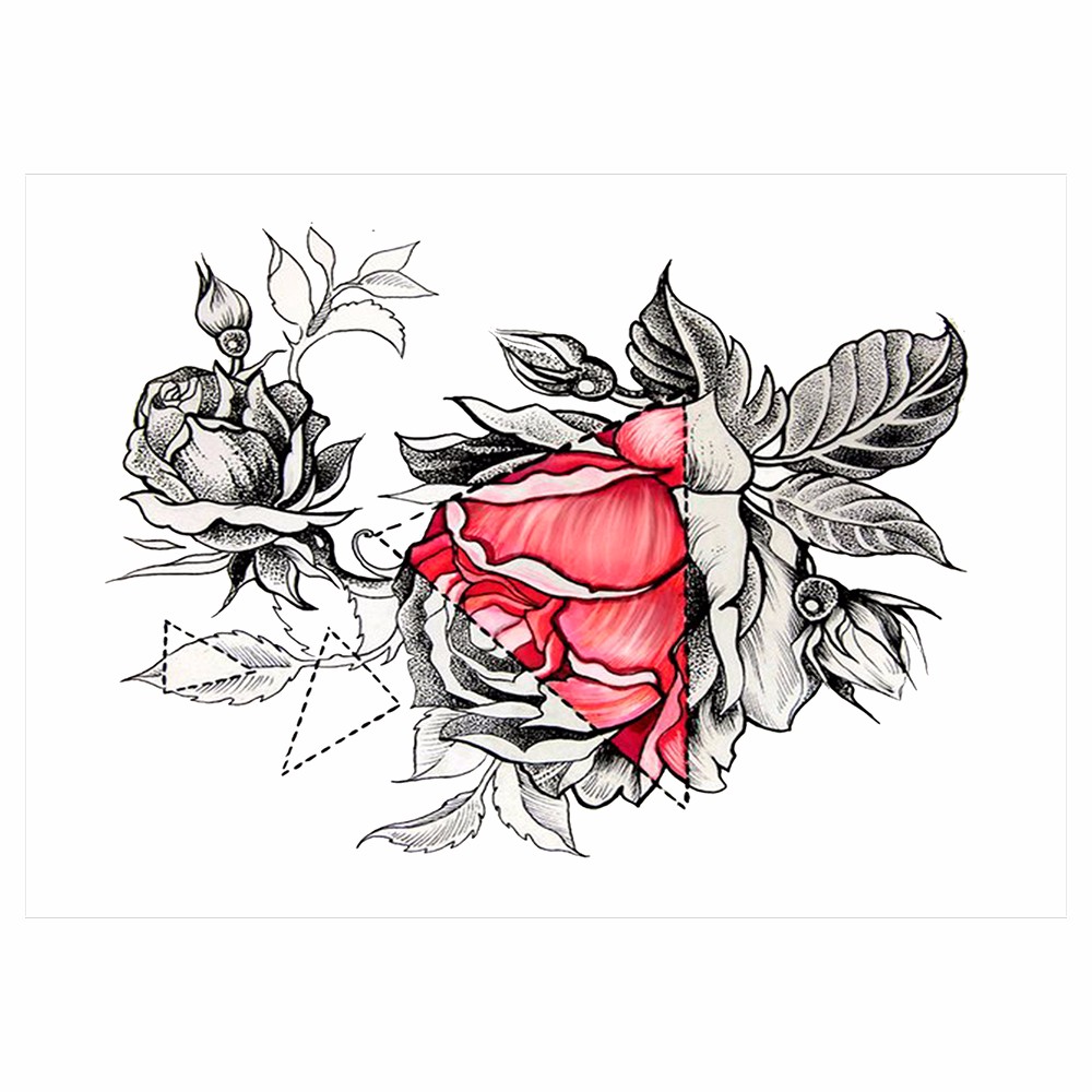 1000x1000 Sketch Decal Waterproof Tattoo Heart Rose Flower Pattern Sticker - Flower Pattern Sketch