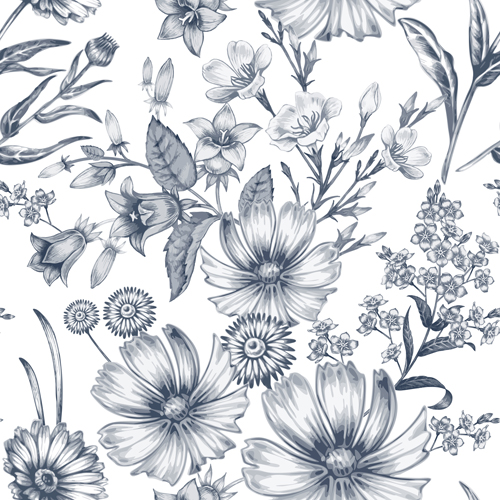 500x500 Sketch Flowers Art Pattern Seamless Vector 05 Free Download - Flower Pattern Sketch