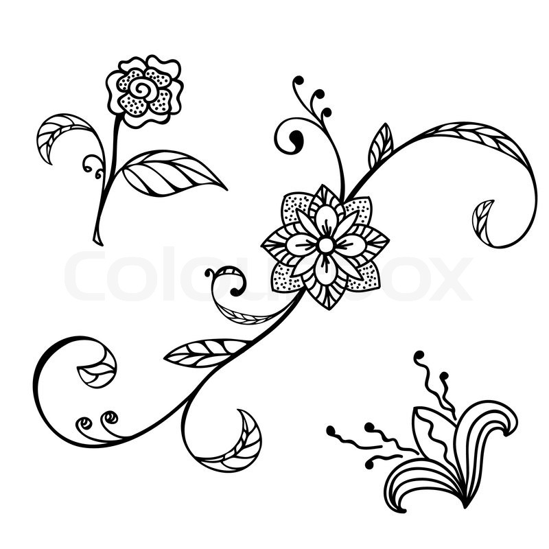 800x800 Sketch Style Hand Drawn Floral Ornaments Stock Vector Colourbox - Flower Pattern Sketch