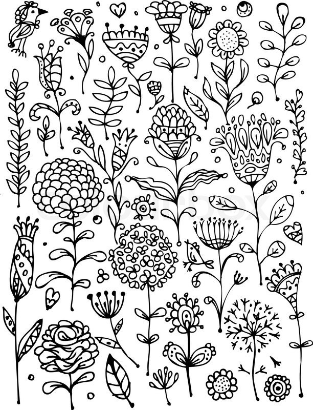 612x800 Floral Pattern Sketch For Your Design. Vector Illustration Stock - Flower Pattern Sketch