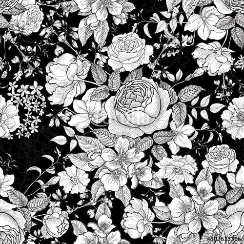 500x500 Floral Seamless Pattern. Flower Rose Background. Flourish Sketch - Flower Pattern Sketch