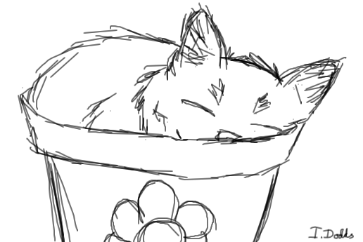 516x345 Kitten In A Flowerpot (Sketch) By Immywimmy1 - Flower Pot Sketch