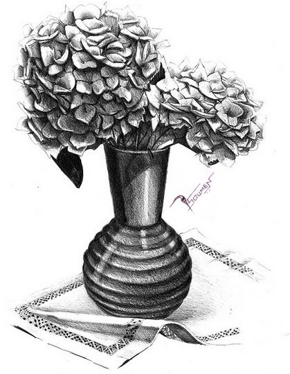 419x540 Pencil Sketch Of Flower Pot - Flower Pot Sketch