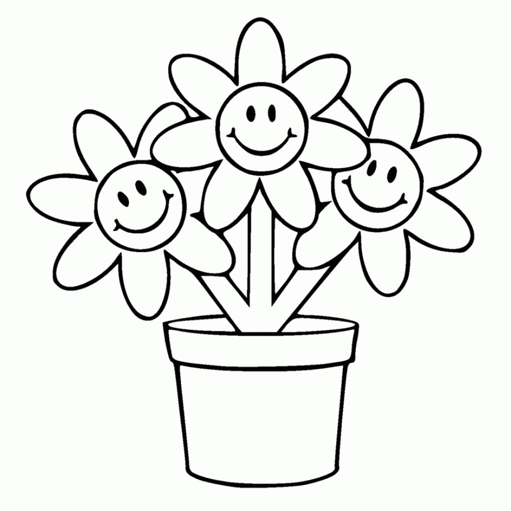 1024x1024 Cartoon Flower Pot Drawing Wallsmiga.co - Flower Pot Sketch