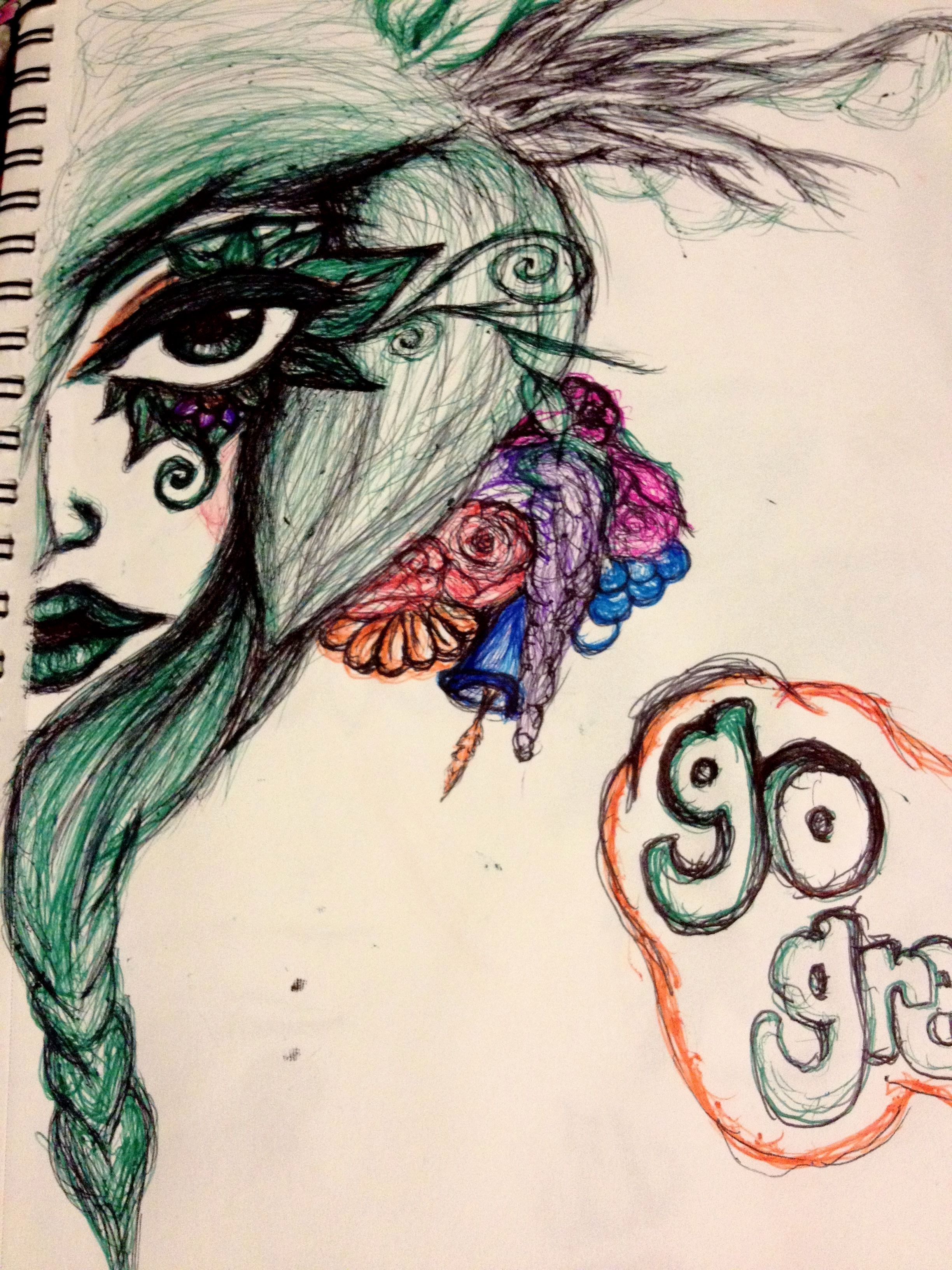 2448x3264 Mother Nature Says, Go Green!. Flower Power! Ink Pen Drawing - Flower Power Sketch