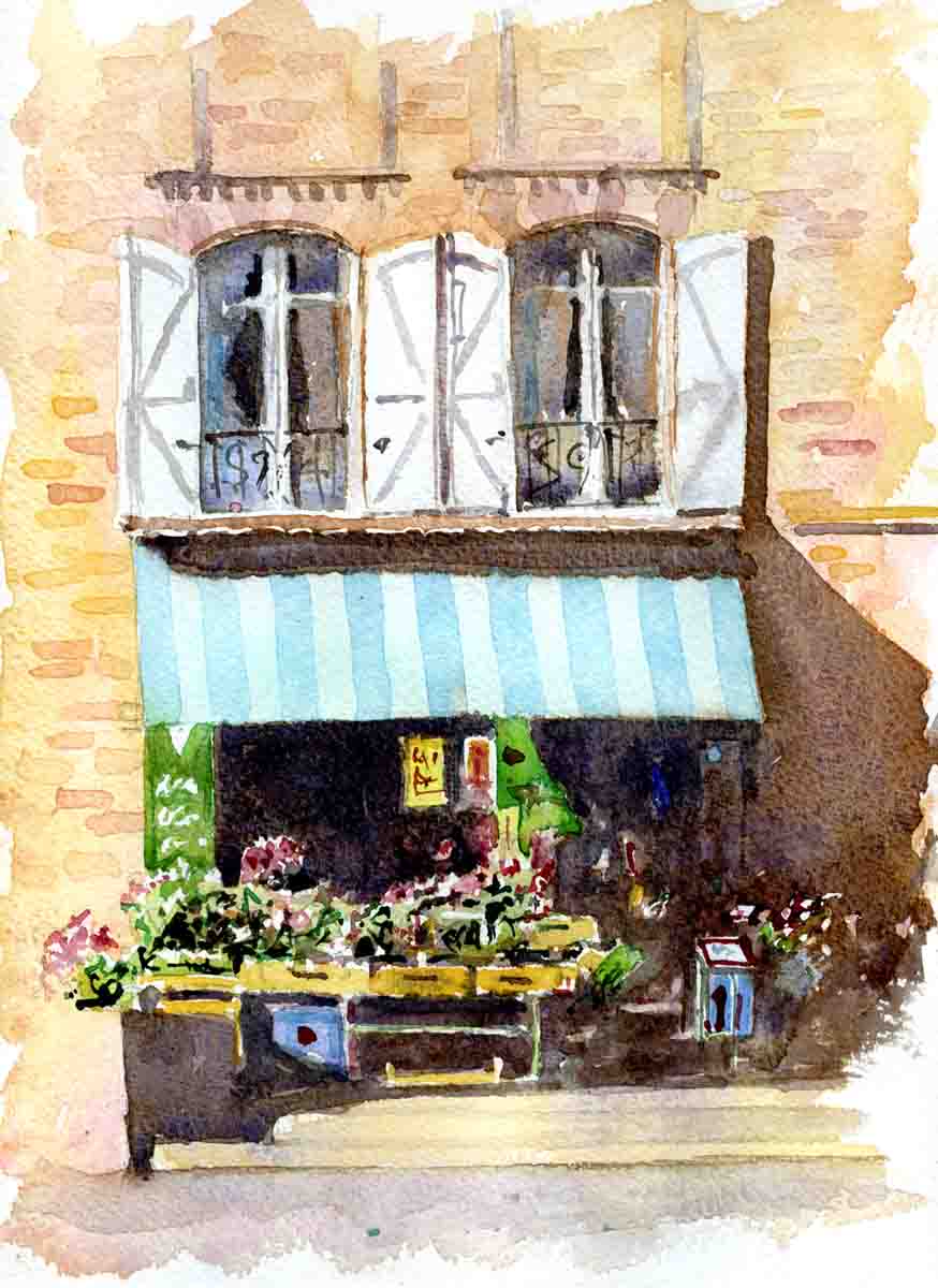 874x1200 Watercolour Sketching - Flower Shop Sketch