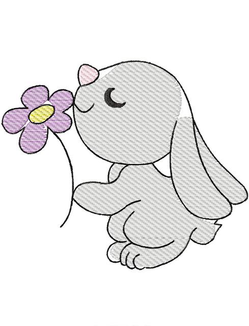 489x640 Bunny Holding Flower Sketch Embroidery Design Jazzy Zebra Designs - Flower Sketch