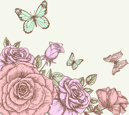 412x368 Hand Drawn Flowers Vector Free Vector Download (15,305 Free Vector - Flower Sketch Background