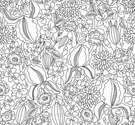 440x406 Black And White Floral Sketch Seamless - Flower Sketch Background