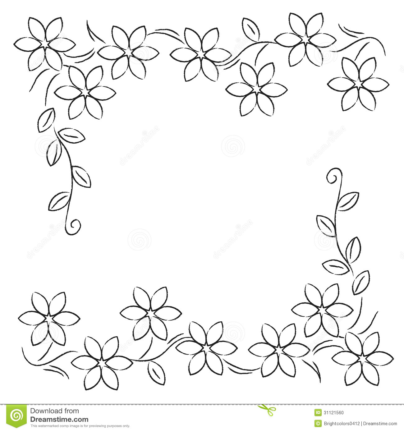 1300x1390 Flower Sketch Border - Flower Sketch Black And White