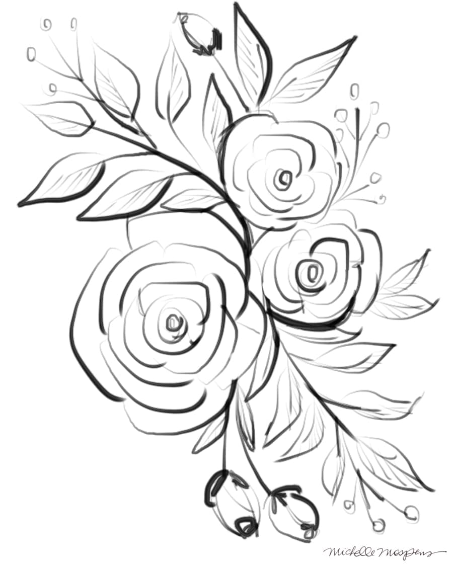 900x1125 Black And White Floral Sketches Super Unique Wedding Invitations - Flower Sketch Black And White