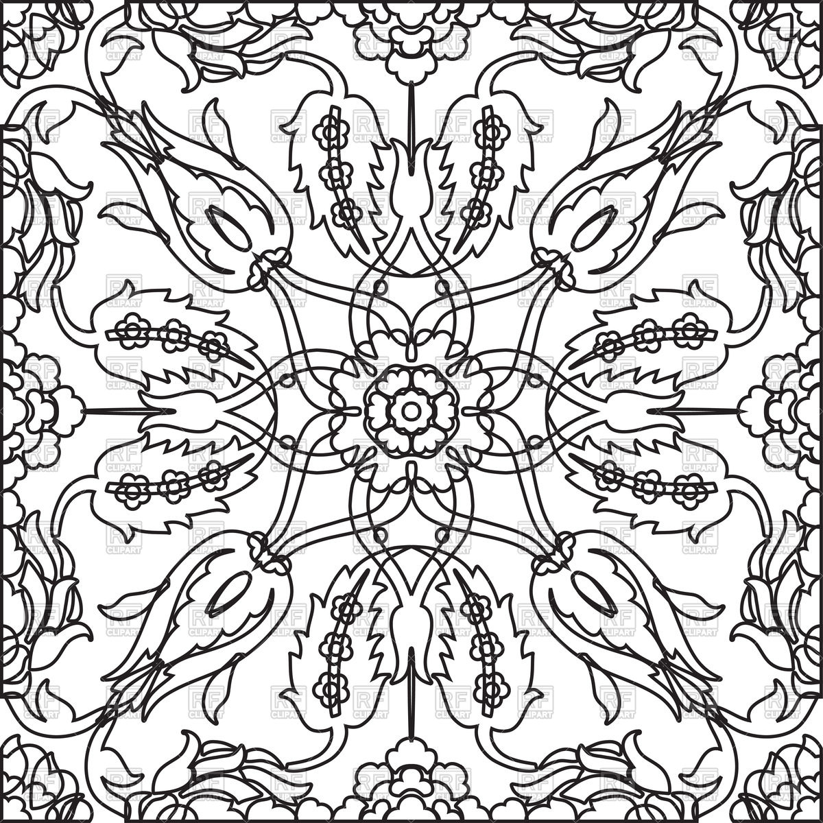 1200x1200 Arabesque Floral Seamless Pattern With Flowers Sketch Vector Image - Flower Sketch Clipart