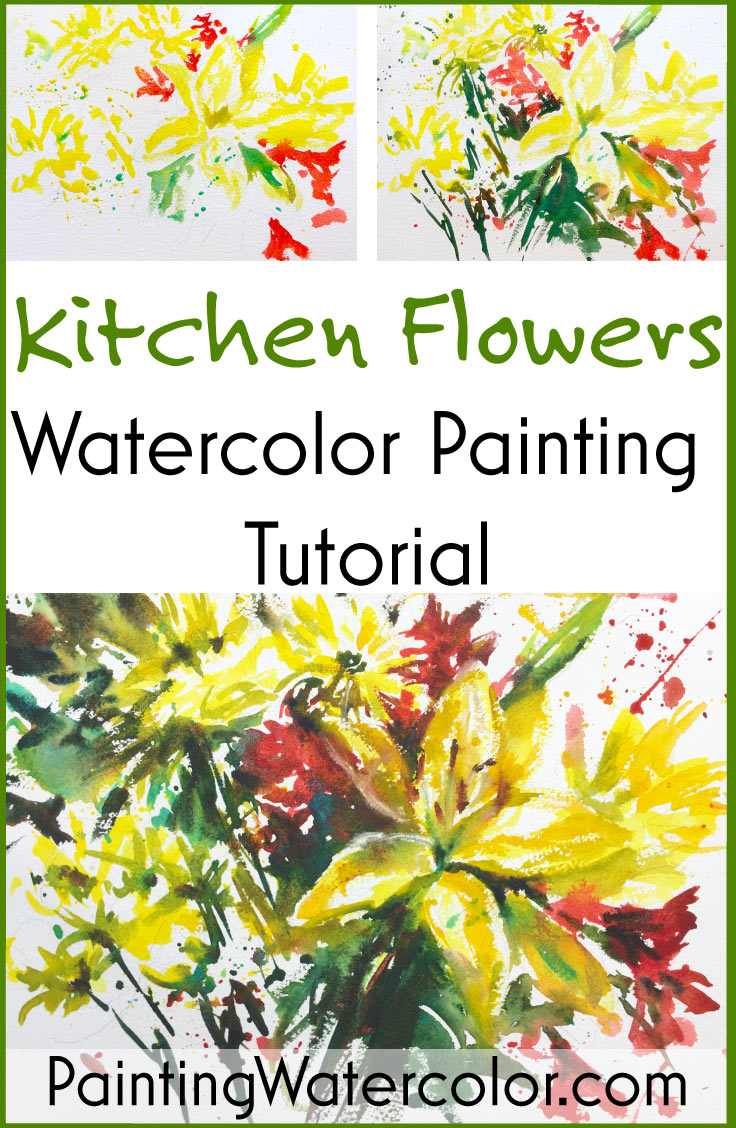 736x1128 Kitchen Table Flowers Sketch Watercolor Painting Tutorial - Flower Sketch Tutorial