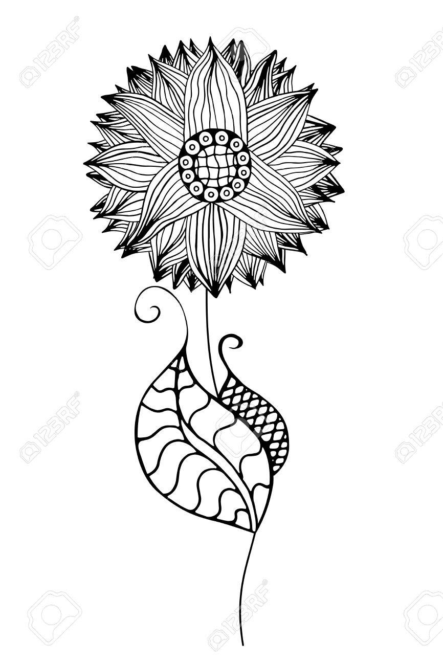 866x1300 Abstract Flower Sketch Hand Drawn Sketch Of Abstract Flower - Flower Sketch Vector