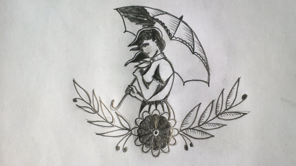 1024x576 Woman, Umbrella And Flower (Tattoo) Sketch Left In - Flower Tattoo Sketch