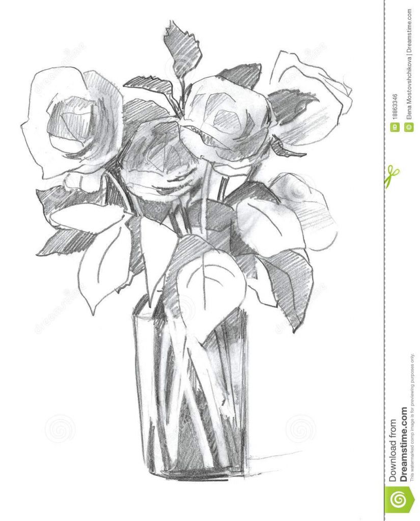 Flowers In A Vase Sketch at PaintingValley.com | Explore collection of ...