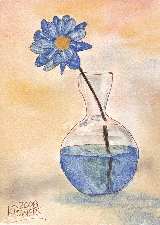 639x900 Blue Flower And Glass Vase Sketch Painting By Ken Powers - Flowers In A Vase Sketch