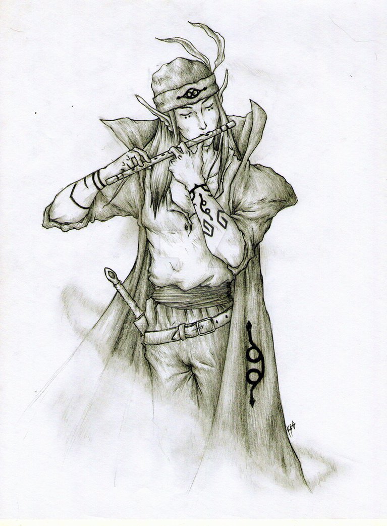 767x1042 Warrior Flute Sketch By Daerkomein - Flute Sketch