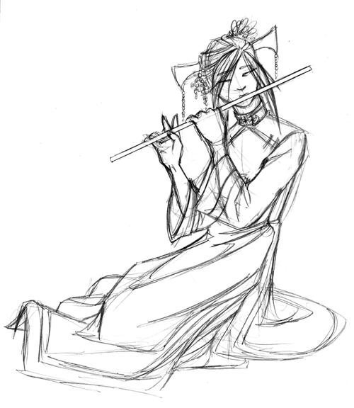 500x576 China Flute Sketch By Temperance - Flute Sketch