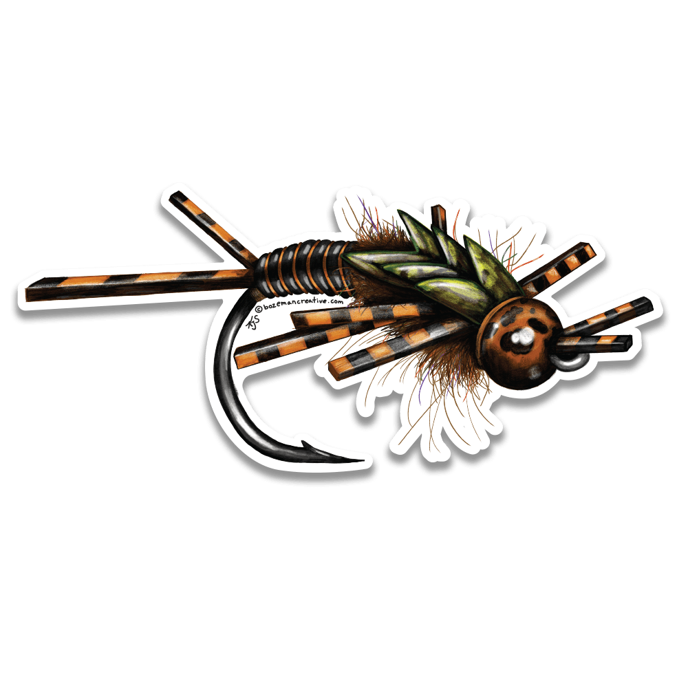 1000x1000 Bozeman Creative Stonefly Nymph Sketch Sticker - Fly Sketch