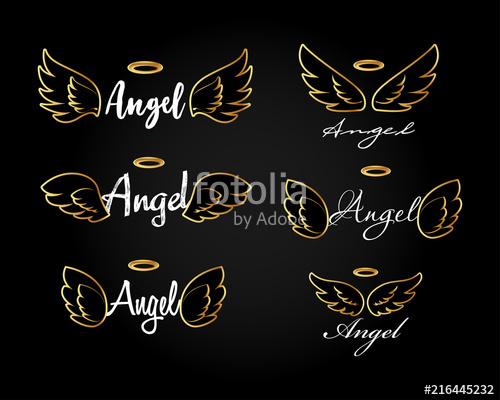 500x400 Golden Doodle Flying Angel Wings With Halo. Sketch Angelic Wings - Flying Angel Sketch