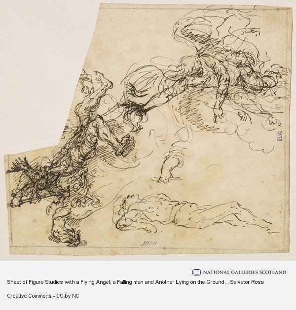 600x629 Sheet Of Figure Studies With A Flying Angel, A Falling Man And - Flying Angel Sketch