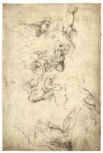 202x300 Studies For A Flying Angel (Verso) By Michelangelo Buonarroti - Flying Angel Sketch
