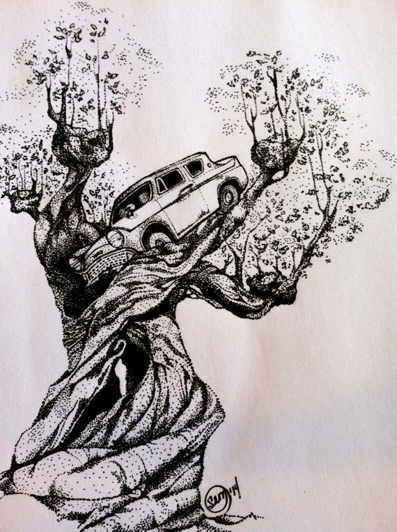 570x764 Original Harry Potter Whomping Willow And Flying Car Etsy - Flying Car Sketch