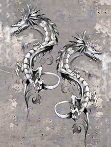 226x300 Painting Drawing Tattoo Sketch Flying Dragon Fire Art Print Poster - Flying Dragon Sketch